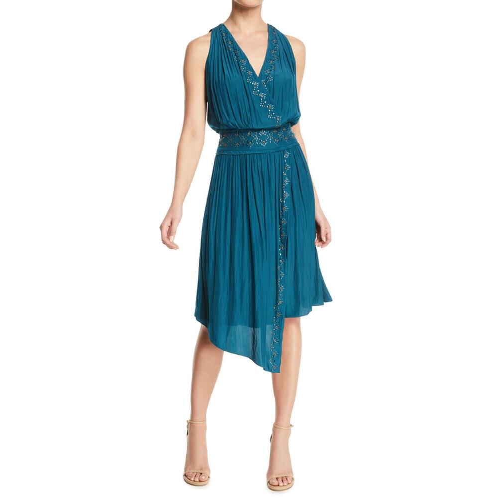 Ramy Brook April emerald green embellished draped cocktail dress size XS